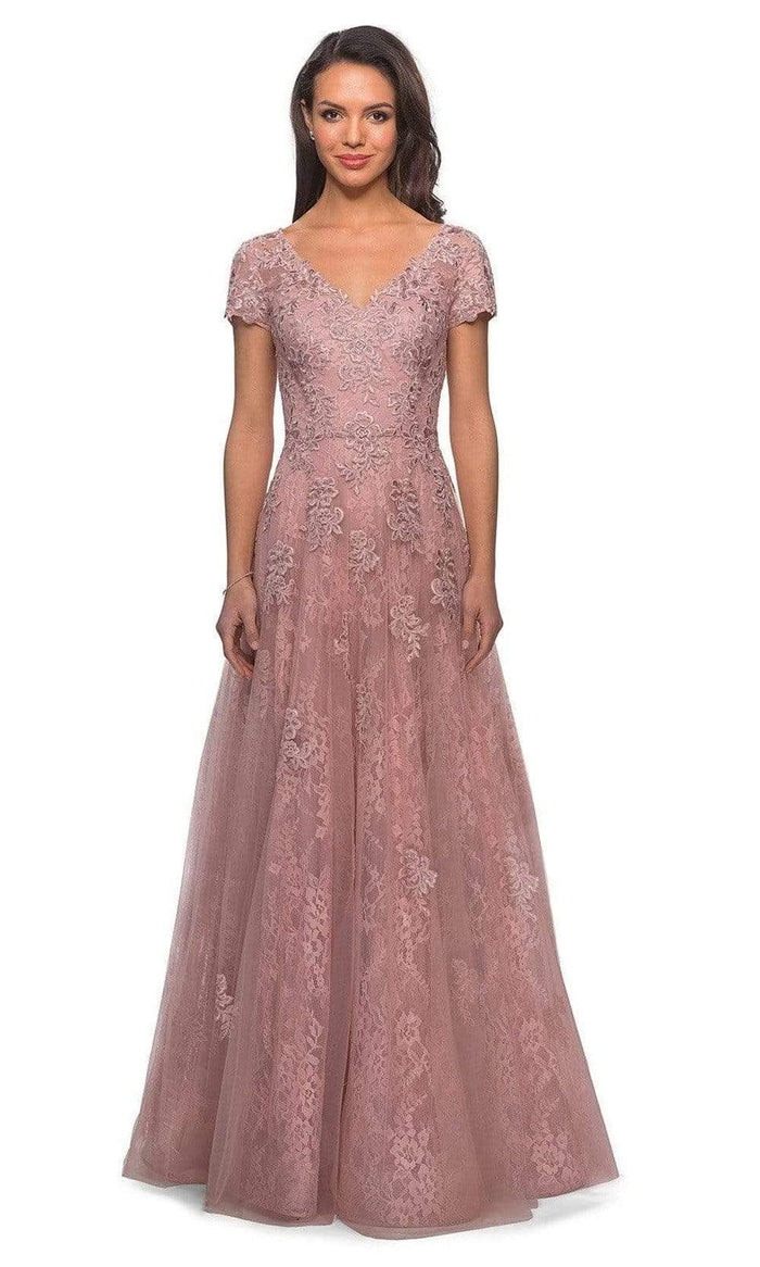 La Femme - 28028 Lace Inset Embroidered A-line Gown Mother of the Bride Dresses 4 / Blush