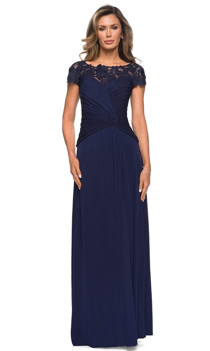 La Femme - 28029 Ruched Knotted A-Line Evening Dress Mother of the Bride Dresses 2 / Navy