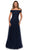 La Femme - 28051 Crystal Beaded Tulle Off Shoulder A-Line Gown Mother of the Bride Dresses 2 / Navy