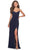 La Femme - 28079 Long Surplice High Slit Jersey Gown Evening Dresses 00 / Navy