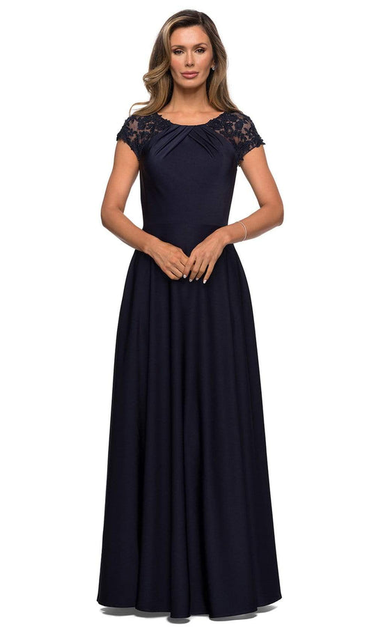 La Femme - 28100 Lace Jewel Neck A-Line Dress