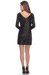 knee length dresses for ladies Short Sequin Long Sleeve Homecoming Dress by La Femme Black / 00