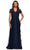 La Femme - 28195 Scallop Drape Lace Short Sleeve Dress Mother of the Bride Dresses 4 / Navy