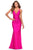 La Femme - 28297 Plunging Crisscross Tie Back Sheath Dess Prom Dresses 00 / Neon Pink