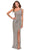 La Femme - 28401 Asymmetrical Textured Sequined Dress with Slit Prom Dresses 00 / Silver