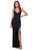 La Femme - 28421 Strappy Ruched V-Neck Sheath Dress Prom Dresses 00 / Navy