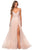 La Femme - 28511 Asymmetric Rhinestone Beadings Tulle Prom Dress Prom Dresses 00 / Blush