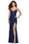 La Femme - 28534 Lace Plunging V-neck Sheath Dress Evening Dresses 00 / Navy
