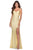 La Femme - 28536 Ruched Bow Bodice High Slit Dress Prom Dresses 00 / Pale Yellow
