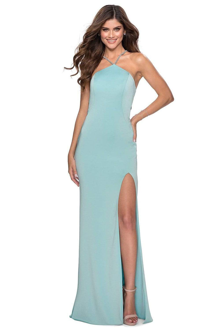La Femme - 28537 Embellished Halter Sheath Dress Prom Dresses 00 / Aqua
