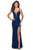 La Femme - 28556 Beaded Lace Plunging V-Neck Sheath Dress Evening Dresses 00 / Navy