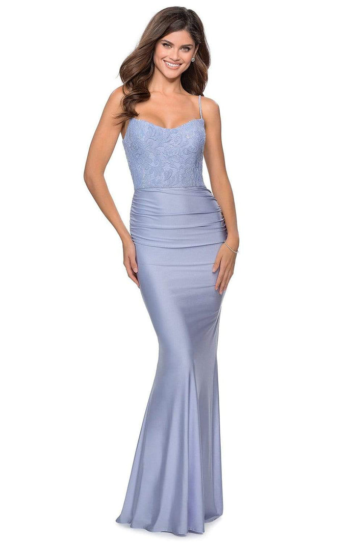 La Femme - 28558 Scoop Neck Lace Sheath Dress Prom Dresses 00 / Light Periwinkle