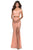 La Femme - 28565 Beaded Lace Off Shoulder High Slit Dress Prom Dresses 00 / Peach