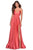 La Femme - 28571 Satin Deep V-neck A-line Gown Bridesmaid Dresses 00 / Coral