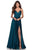 La Femme - 28571 Satin Deep V-neck A-line Gown Bridesmaid Dresses 00 / Teal