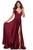 La Femme - 28571 Satin Deep V-neck A-line Gown Bridesmaid Dresses 00 / Wine