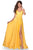 La Femme - 28571 Satin Deep V-neck A-line Gown Bridesmaid Dresses 00 / Yellow