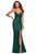 La Femme - 28584 V-neck Trumpet Dress With Slit And Train Prom Dresses 00 / Emerald