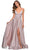 La Femme - 28607 Sleeveless Deep V Neck High Leg Slit A-Line Gown Prom Dresses 00 / Mauve