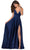 La Femme - 28607 Sleeveless Deep V Neck High Leg Slit A-Line Gown Prom Dresses 00 / Navy