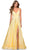 La Femme - 28607 Sleeveless Deep V Neck High Leg Slit A-Line Gown Prom Dresses 00 / Pale Yellow