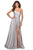 La Femme - 28608 Strapless Sweetheart Wrap Bodice Satin A-line Gown Bridesmaid Dresses 00 / Silver