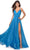 La Femme - 28611 Pleated V-Neck Chiffon High Slit Dress Bridesmaid Dresses 00 / Cloud Blue
