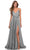 La Femme - 28611 Pleated V-Neck Chiffon High Slit Dress Bridesmaid Dresses 00 / Platinum
