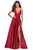 La Femme - 28628 Deep V-neck Satin A-line Gown Prom Dresses 00 / Deep Red