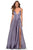 La Femme - 28628 Deep V-neck Satin A-line Gown Prom Dresses 00 / Lavender/Gray