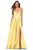 La Femme - 28628 Deep V-neck Satin A-line Gown Prom Dresses 00 / Pale Yellow