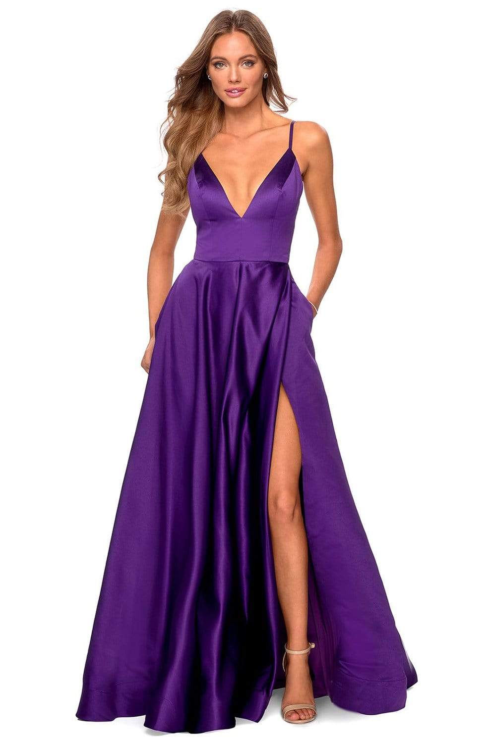High Neck Cut-out Bodice Glossy Purple Prom Dress - Xdressy