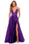 La Femme - 28628 Deep V-neck Satin A-line Gown Prom Dresses 00 / Royal Purple