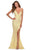La Femme - 28640 Strappy Sequined V-Neck Dress with Slit Evening Dresses 00 / Pale Yellow