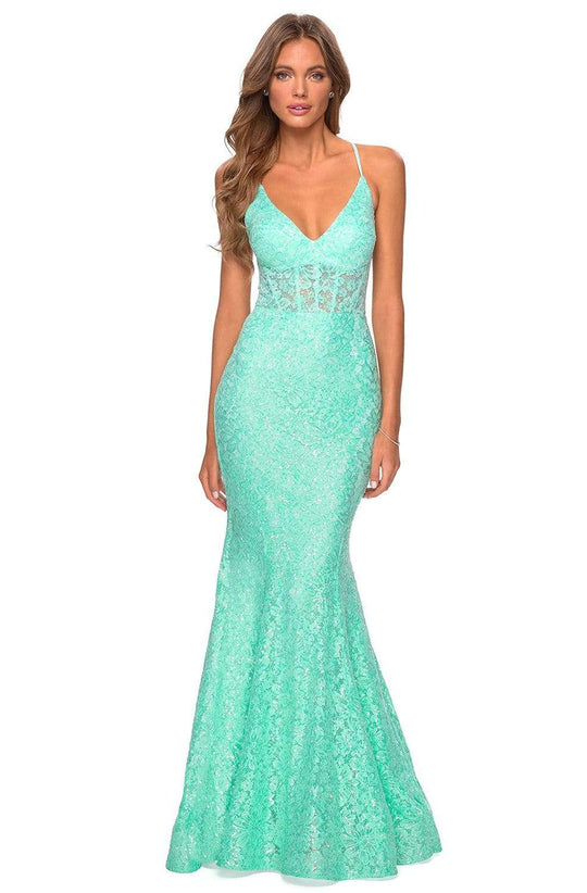 La Femme - 28647 Sequined Lace Corset Bodice Long Dress