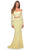La Femme - 28666 Long Sleeve Corset Bodice Lace Mermaid Dress Evening Dresses 00 / Pale Yellow