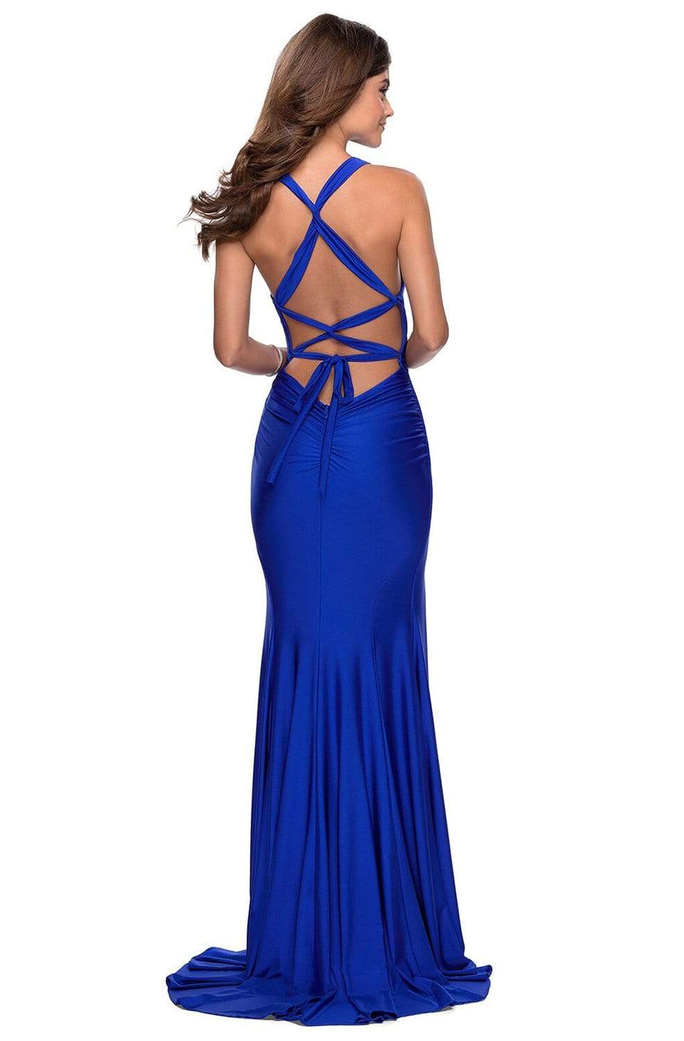 La Femme - 28677 Deep V-neck Jersey Sheath Dress – Couture Candy