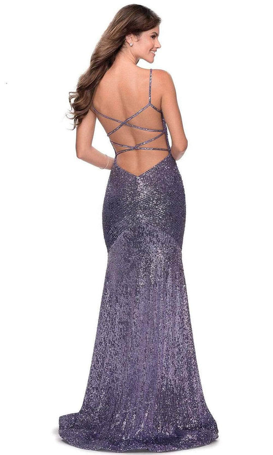 La Femme - 28713 Deep V-Neckline Sequin Sheath Dress