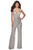La Femme - 28719 Sequined Plunging V-neck Jumpsuit Evening Dresses 00 / Silver
