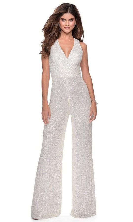 La Femme - 28719 Sequined Plunging V-neck Jumpsuit