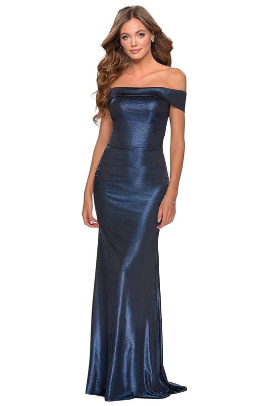 La Femme - 28740 Off-Shoulder Metallic Sheath Dress