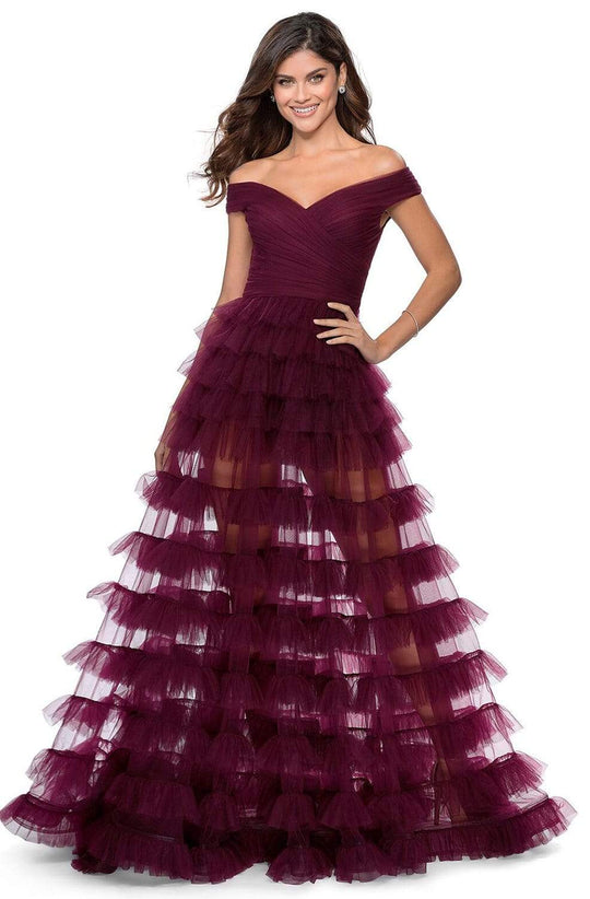 La Femme - 28804 Off-Shoulder Tiered Ruffle A-Line Simple Prom Dress