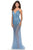 La Femme - 28806 Bedazzled Deep V-neck Sheath Dress With Train Prom Dresses 00 / Cloud Blue