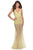 La Femme - 28806 Bedazzled Deep V-neck Sheath Dress With Train Prom Dresses 00 / Pale Yellow