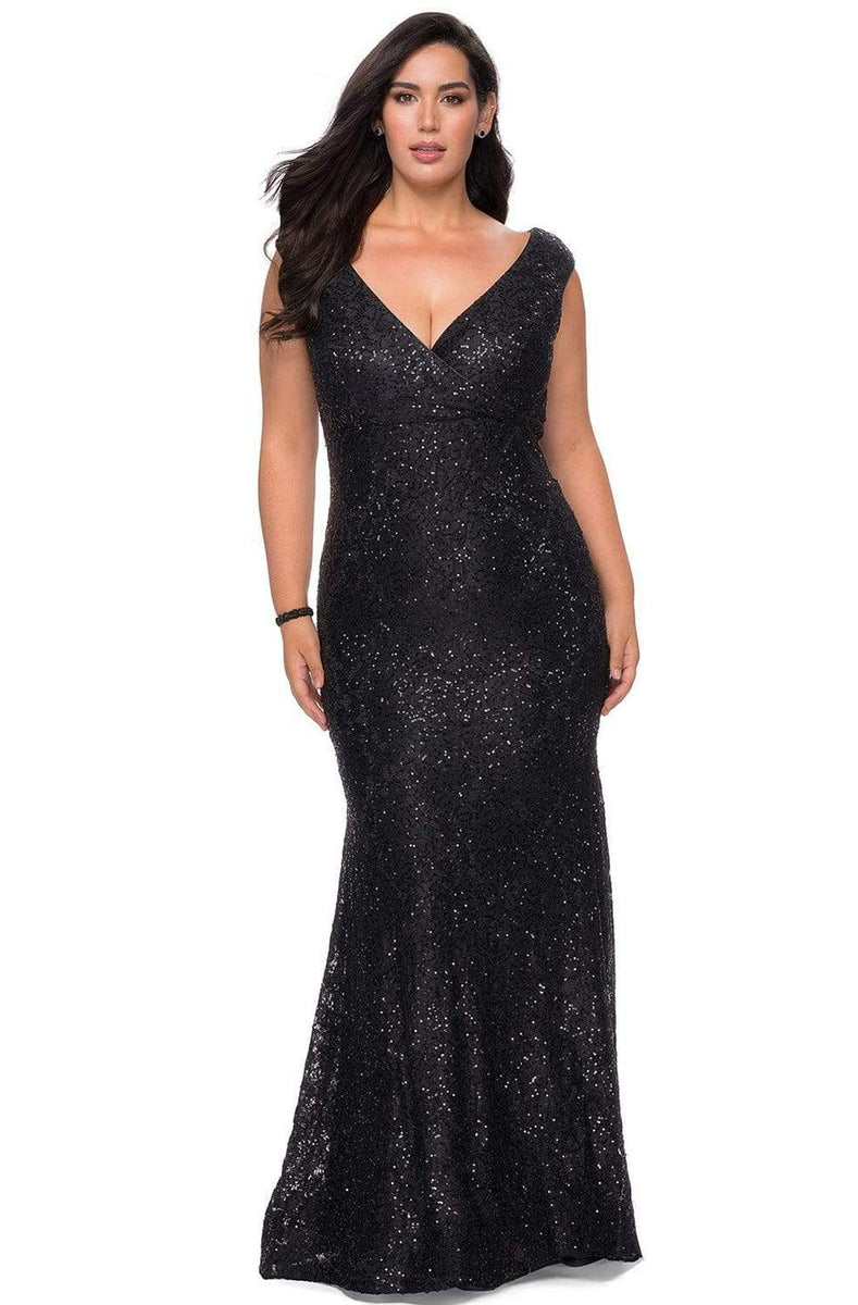 La Femme - 28837 V Neck Rhinestone Beaded Full Lace Simple Prom Gown ...