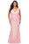 La Femme - 28837 V Neck Rhinestone Beaded Full Lace Evening Gown Evening Dresses 12W / Light Pink