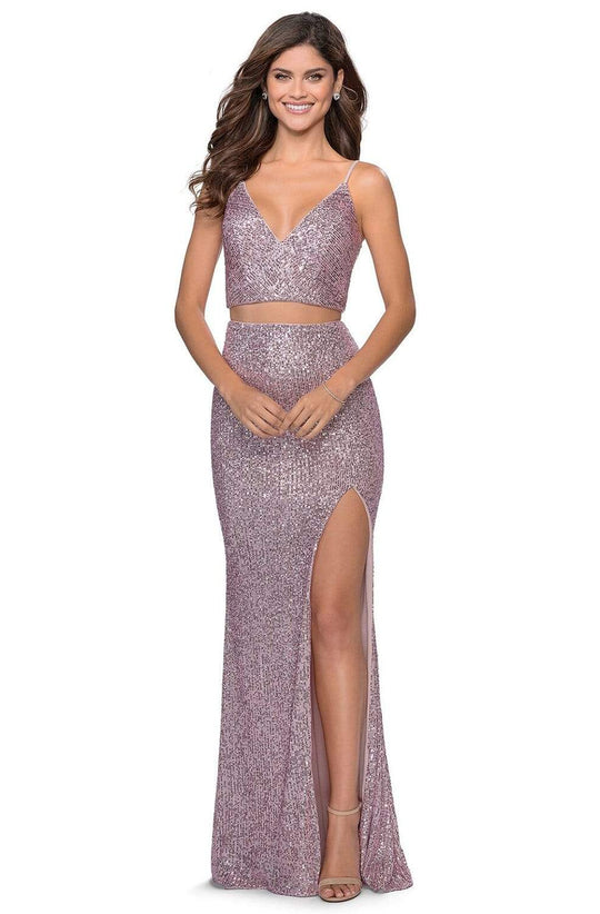 La Femme - 28870 Two Piece Sequined Deep V-neck Sheath Dress