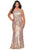La Femme - 28877 Printed Sequin Scoop Dress Evening Dresses 12W / Nude/Multi