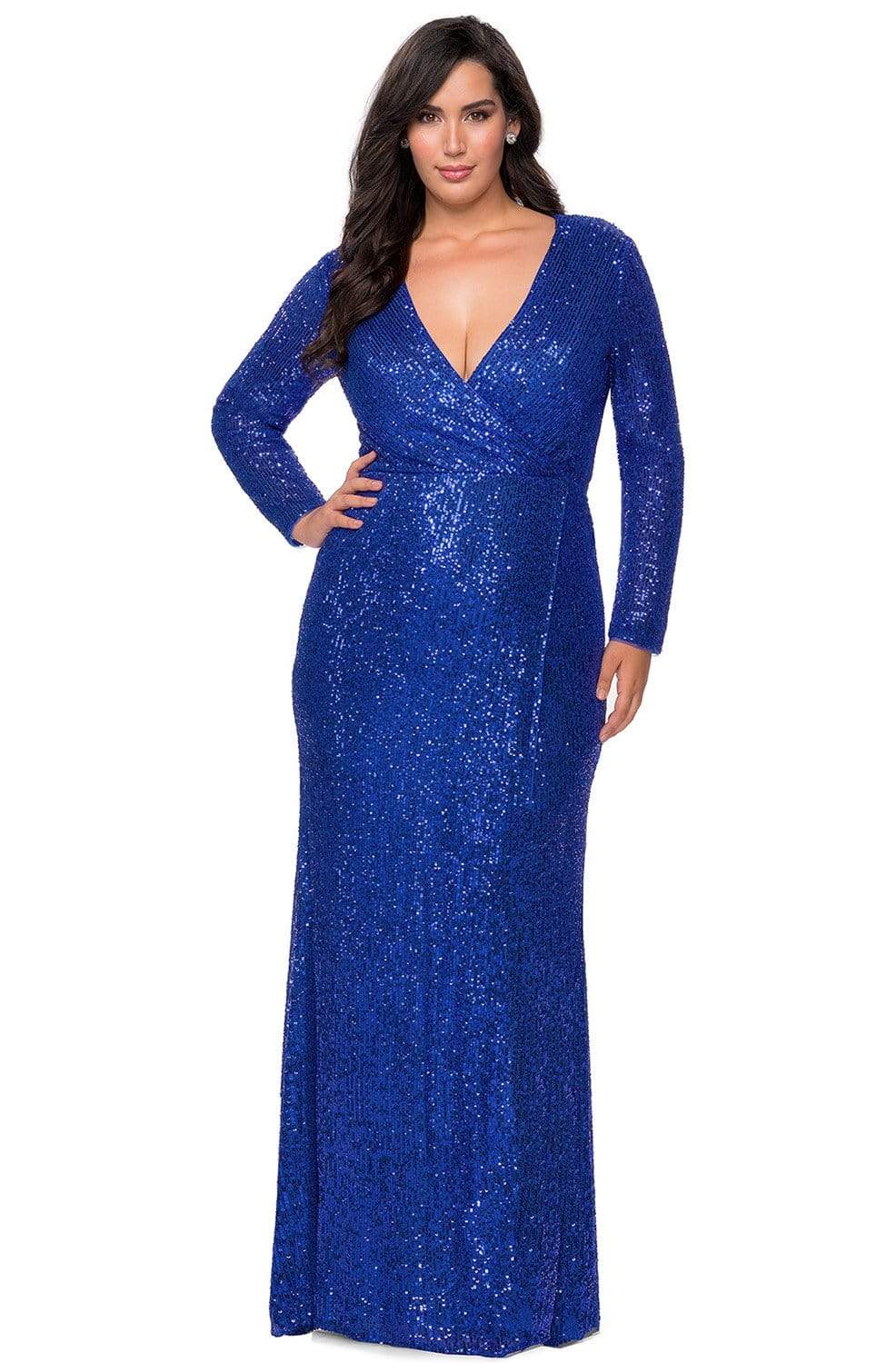 La Femme - 28880 Long Sleeve High Slit Sequined Gown – Couture Candy