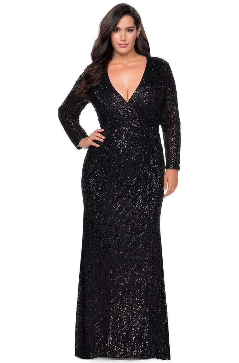 La Femme - 28880 Long Sleeve High Slit Sequined Gown – Couture Candy